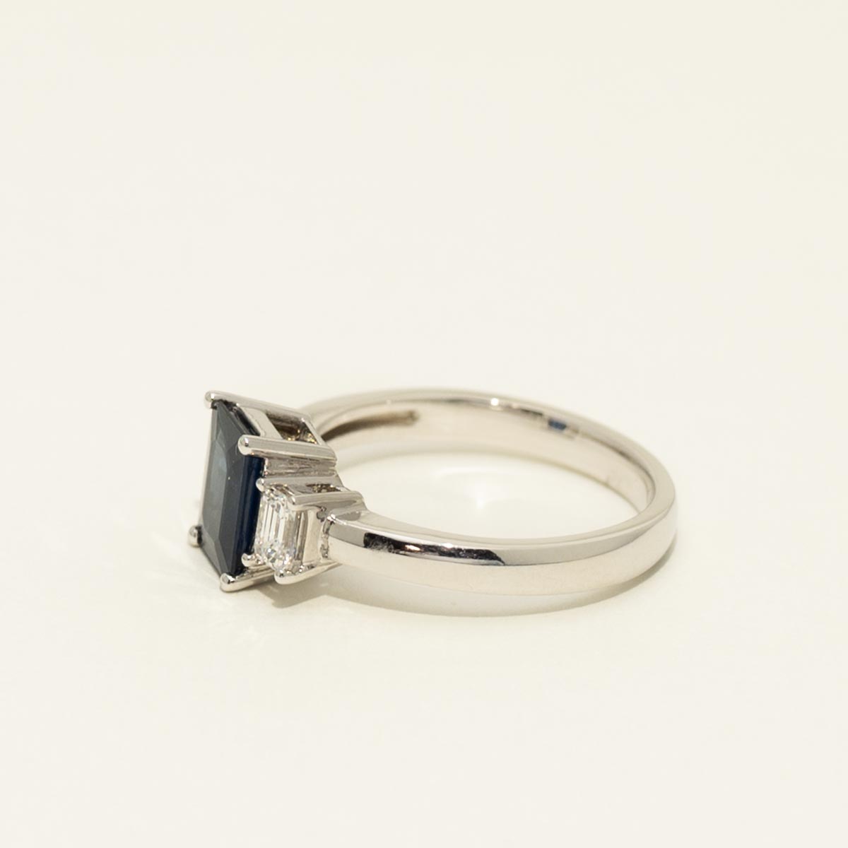 Emerald Cut Sapphire Ring in 18kt White Gold with Diamonds (3/8ct tw)
