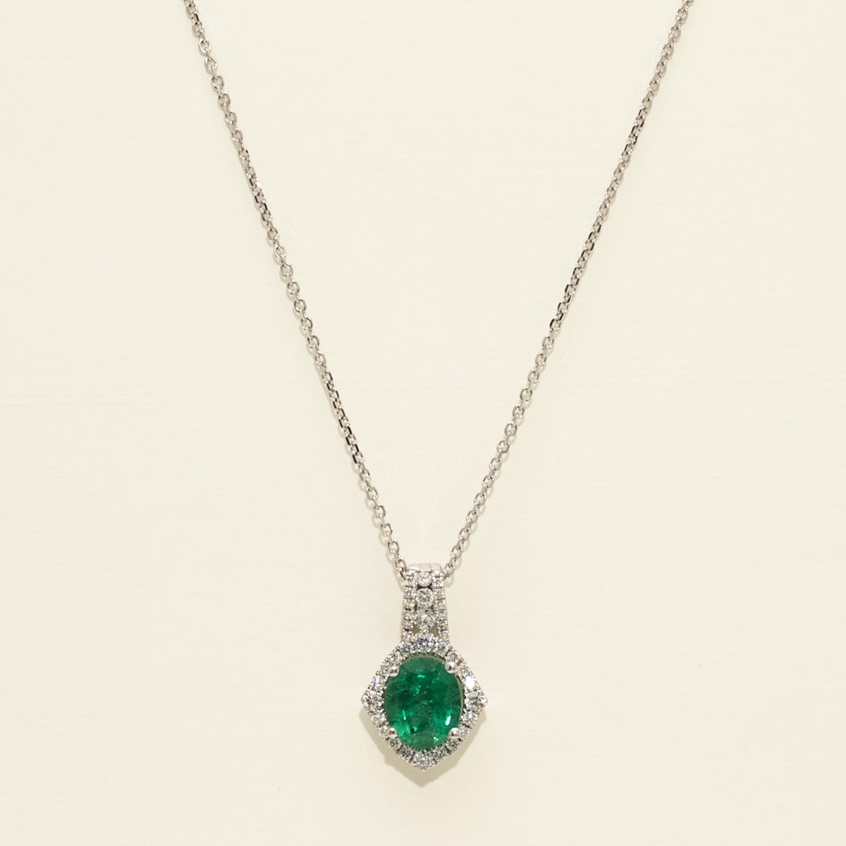 Oval Emerald Necklace in 14kt White Gold with Diamonds (3/8ct tw)