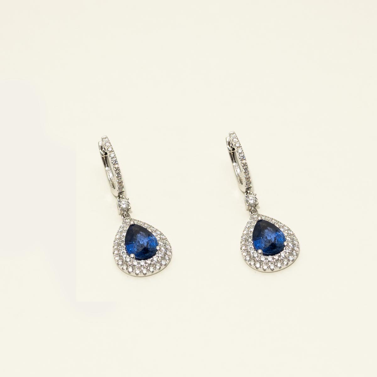 Pear Shape Sapphire Drop Earrings in 18kt White Gold with Diamonds (7/8ct tw)