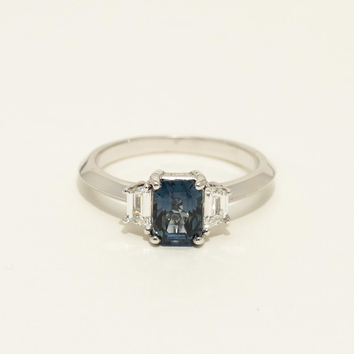 Emerald Cut Sapphire Ring in 18kt White Gold with Diamonds (3/8ct tw)