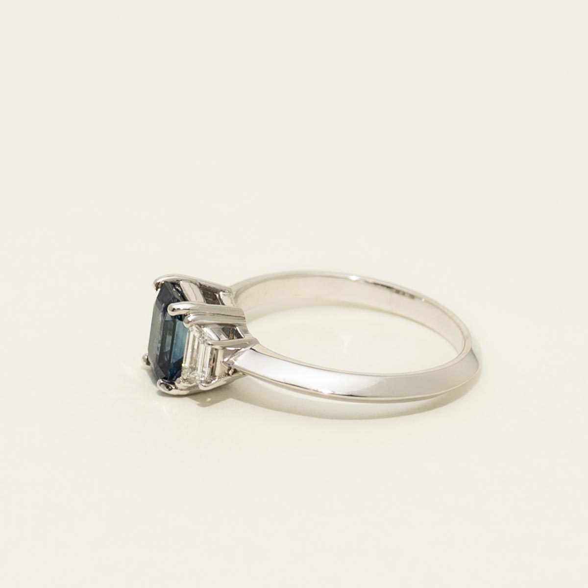 Emerald Cut Sapphire Ring in 18kt White Gold with Diamonds (3/8ct tw)
