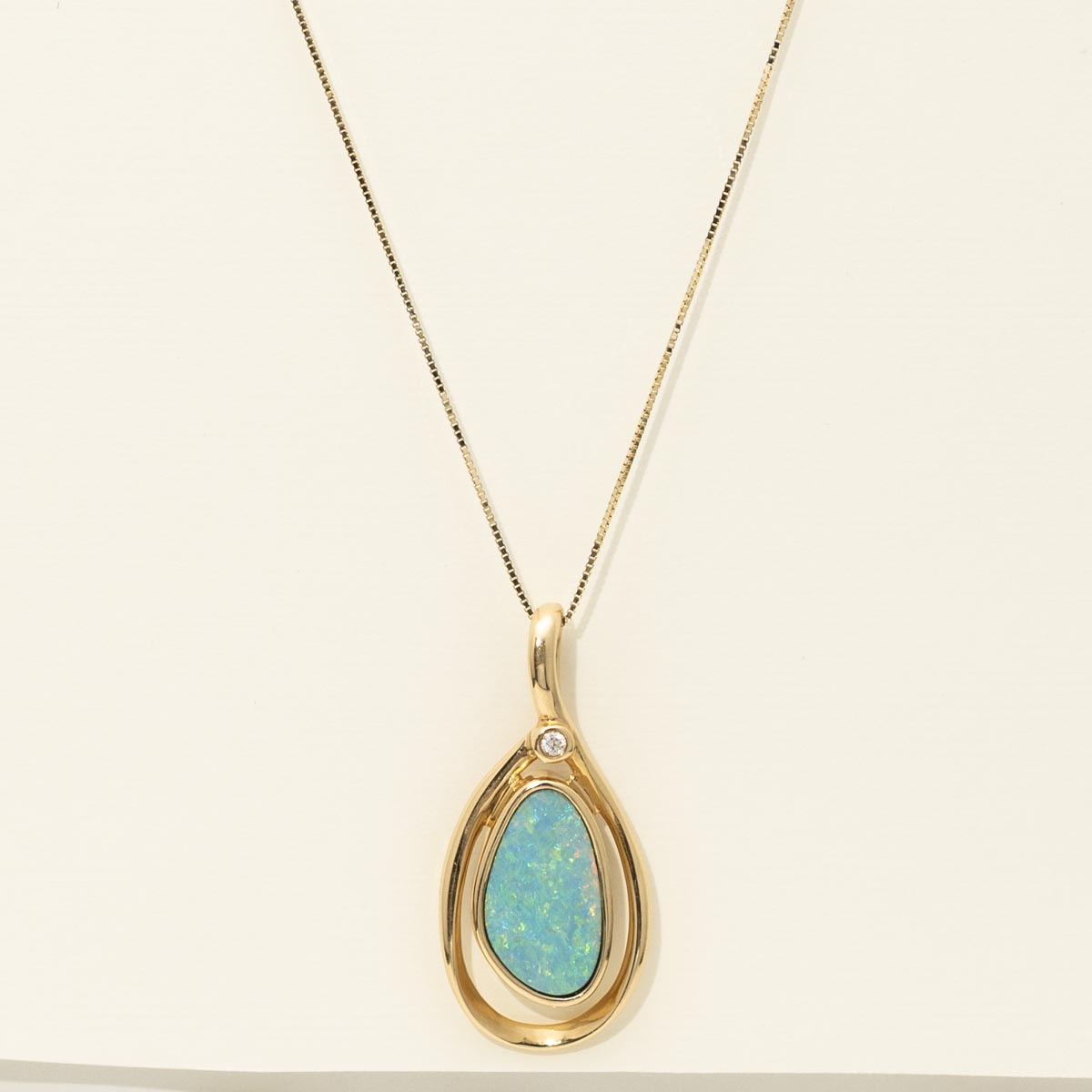 Parlé Australian Opal Doublet Necklace in 14kt Yellow Gold with Diamond (.02ct)