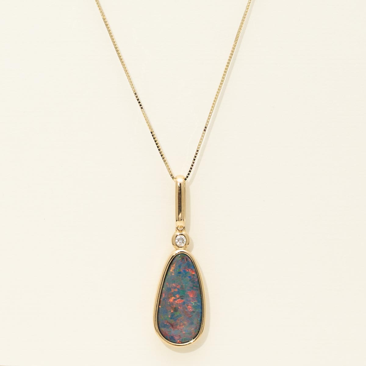 Parlé Australian Opal Doublet Necklace in 14kt Yellow Gold with Diamonds (.02ct)