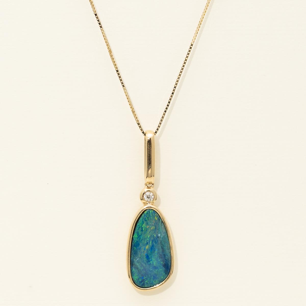 Parlé Australian Opal Doublet Necklace in 14kt Yellow Gold with Diamond (.02ct)
