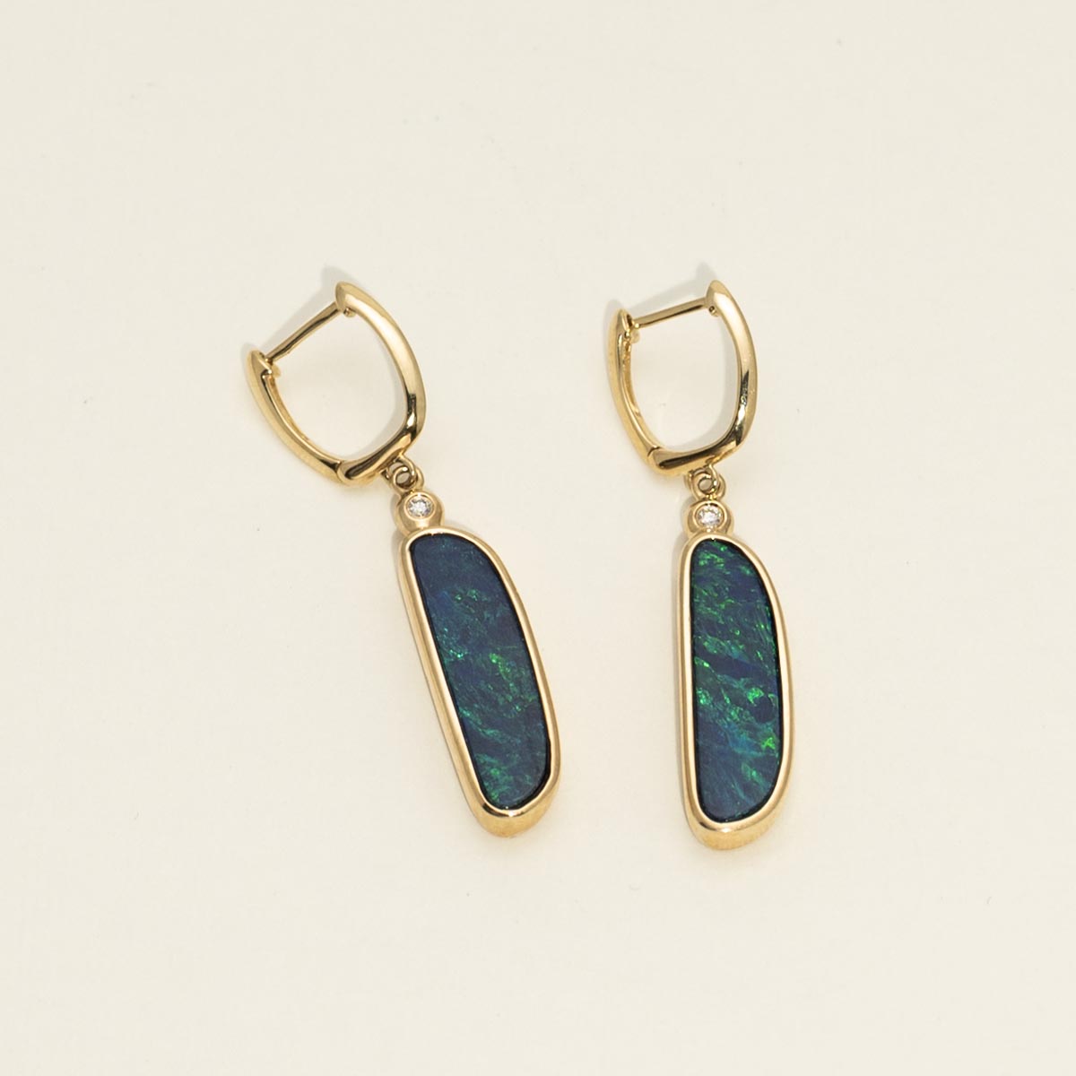 Parlé Australian Opal Doublet Drop Earrings in 14kt Yellow Gold with Diamonds (.03ct)