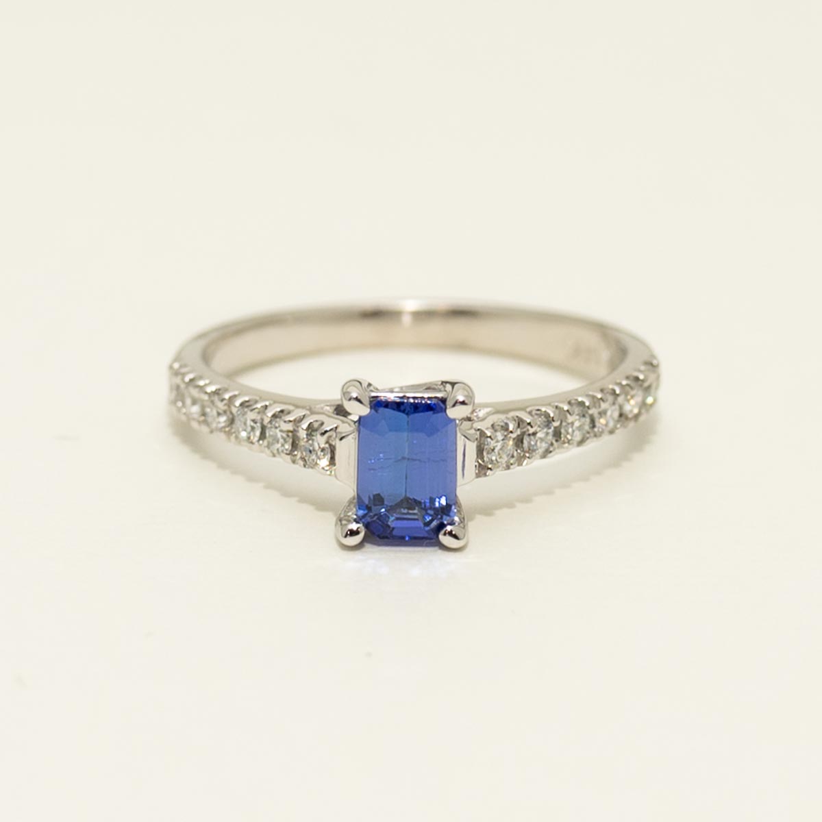 Emerald Cut Tanzanite Ring in 14kt White Gold with Diamonds (1/7ct tw)