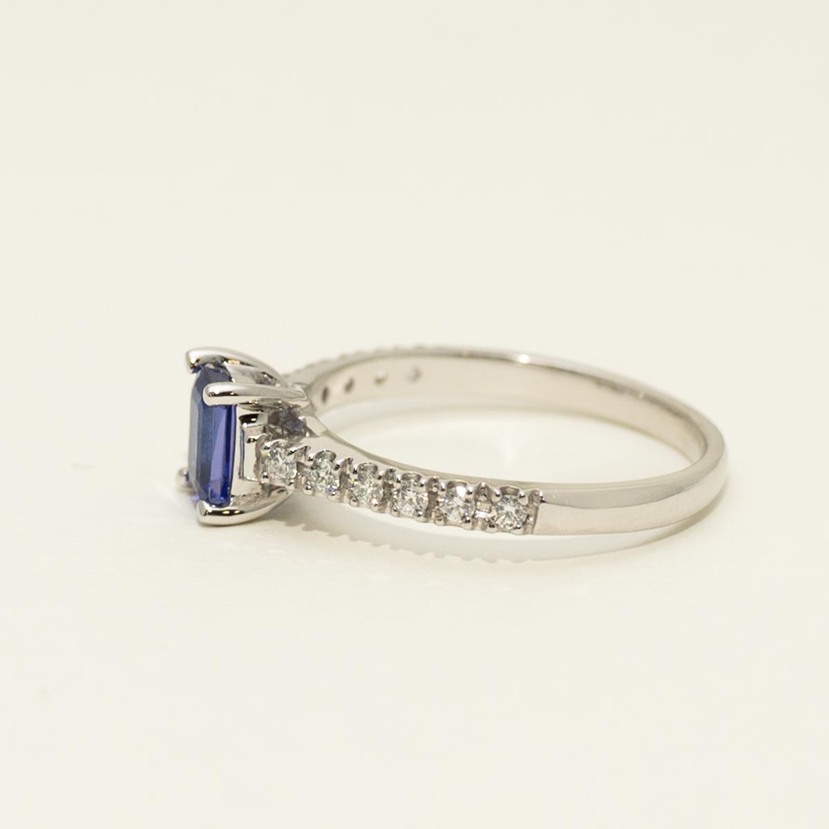 Emerald Cut Tanzanite Ring in 14kt White Gold with Diamonds (1/7ct tw)