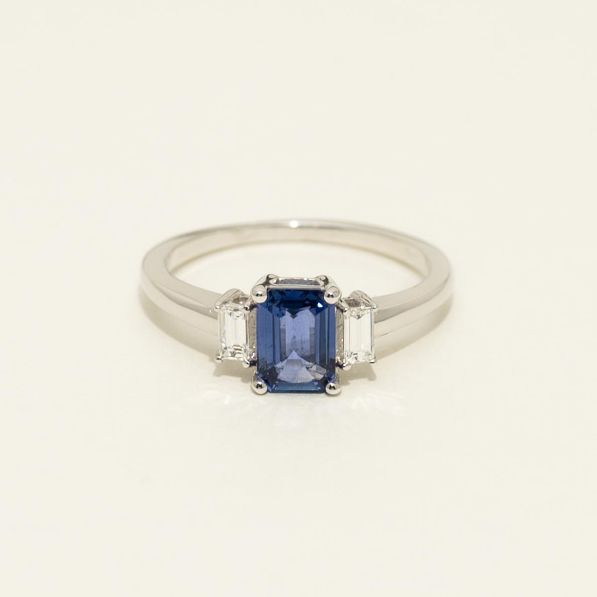 Emerald Cut Sapphire Ring in 14kt White Gold with Diamonds (1/5ct tw)