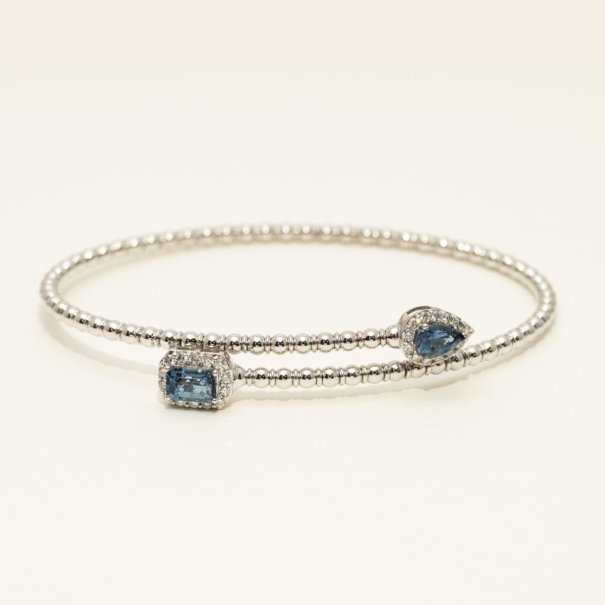 Emerald Cut and Pear Shape Aquamarine Flexible Bangle Bracelet with Diamonds (1 3/8ct tw)