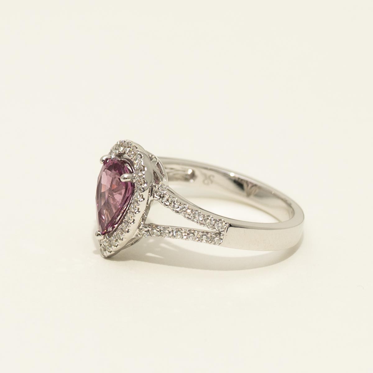 Pear Shape Pink Sapphire Ring in 18kt White Gold with Diamonds (3/8ct tw)