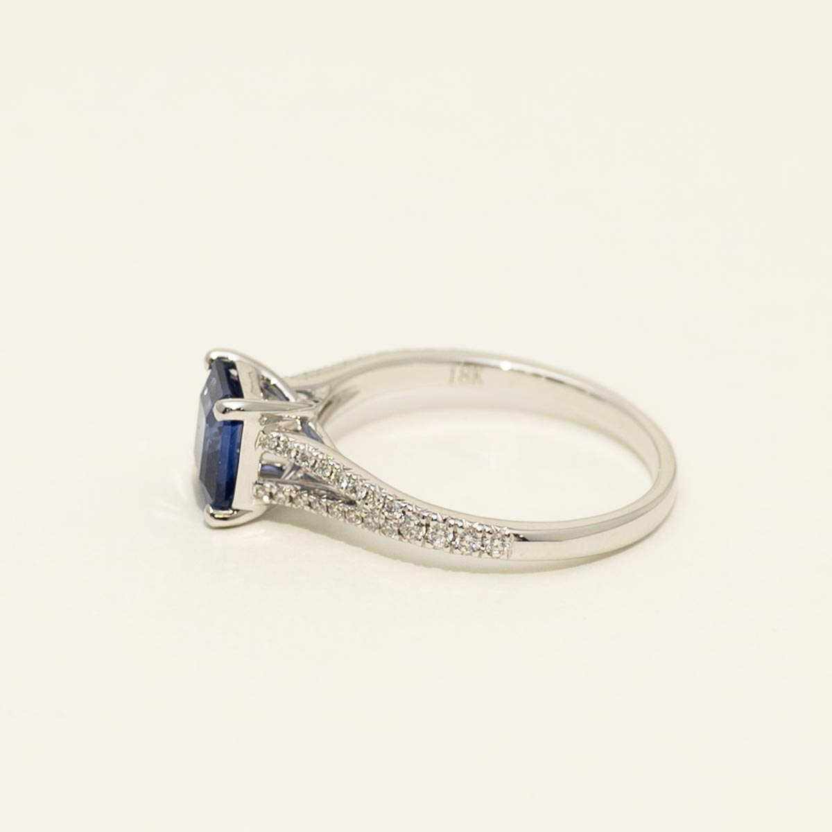 Asscher Cut Sapphire Ring in 18kt White Gold with Diamonds (1/5ct tw)