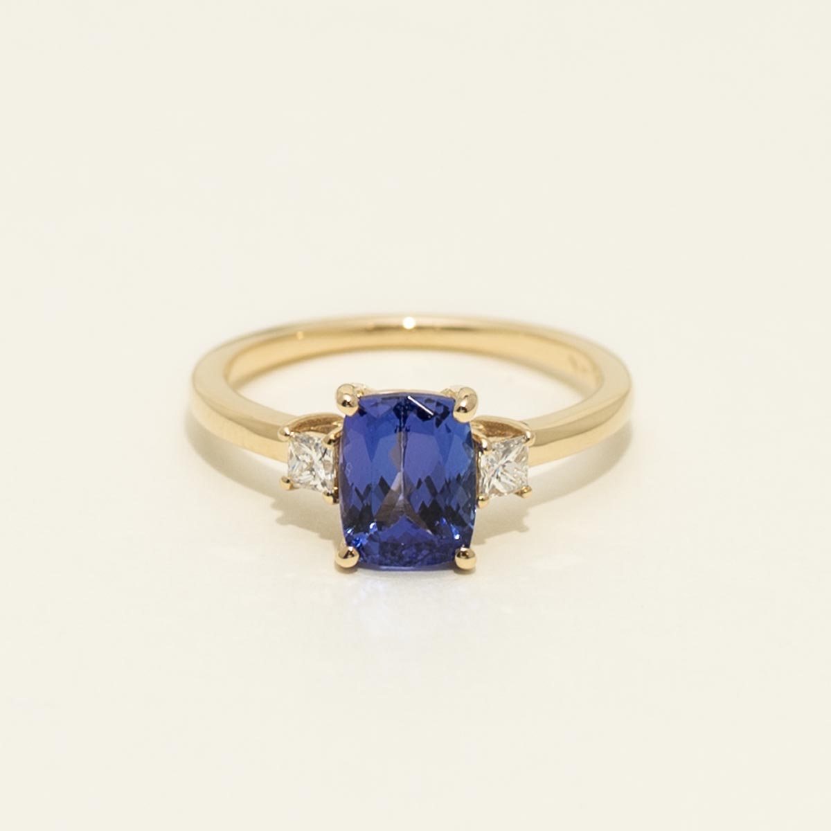 Cushion Cut Tanzanite Ring in 14kt Yellow Gold with Diamonds (1/5ct tw)