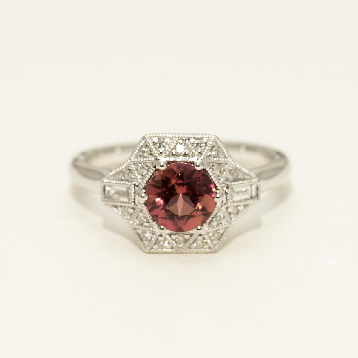 Pink Tourmaline Ring in 14kt White Gold with Diamonds (1/7ct tw)