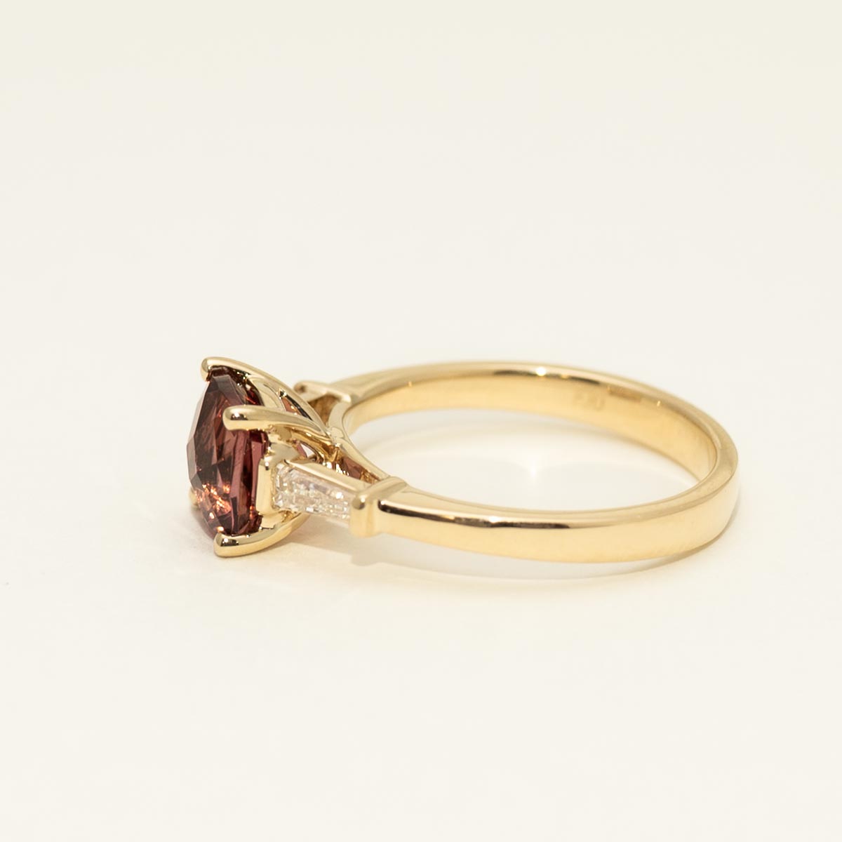 Cushion Cut Maine Pink Tourmaline Ring in 14kt Yellow Gold with Diamonds (1/5ct tw)