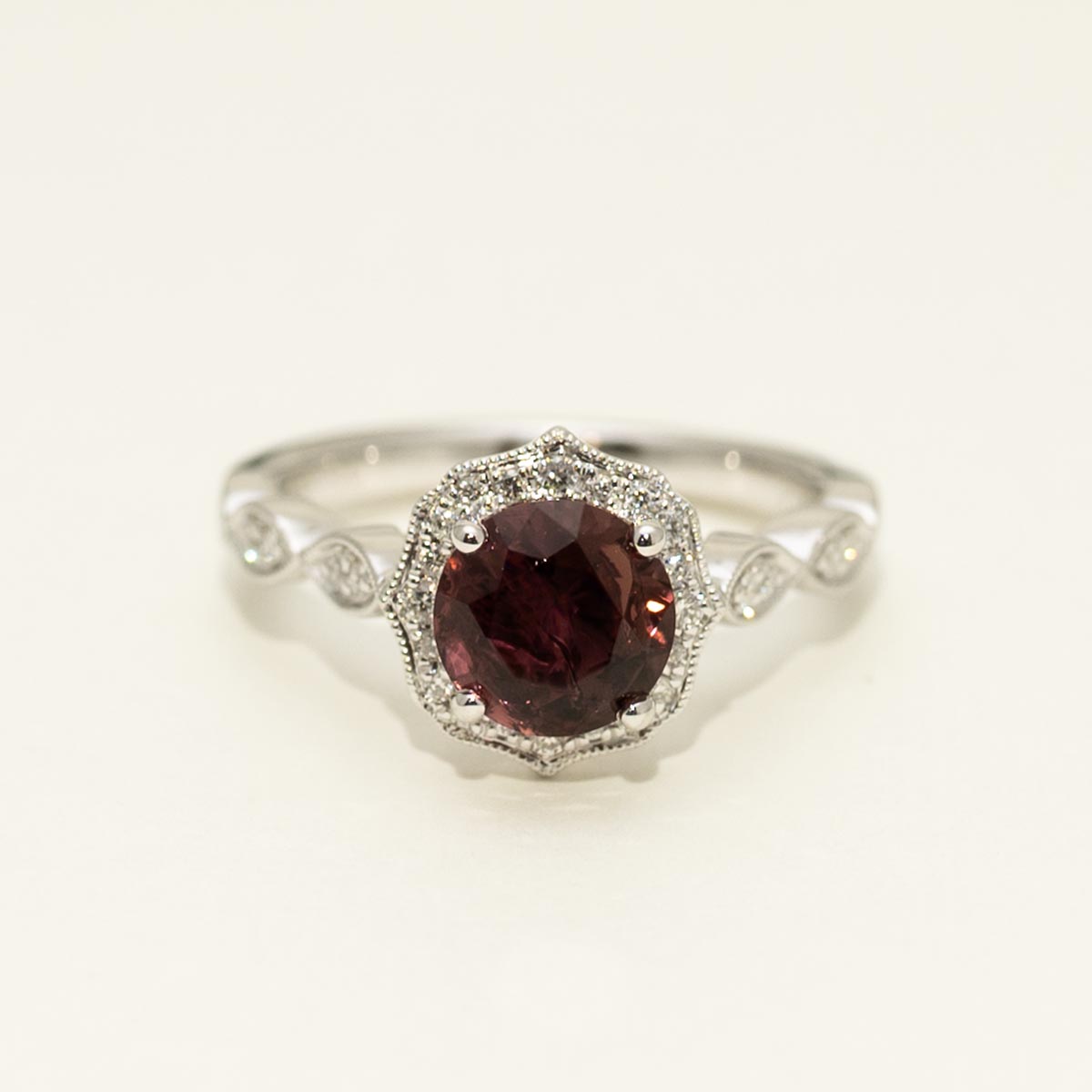 Maine Pink Tourmaline Ring in 14kt white Gold with Diamonds (1/7ct tw)