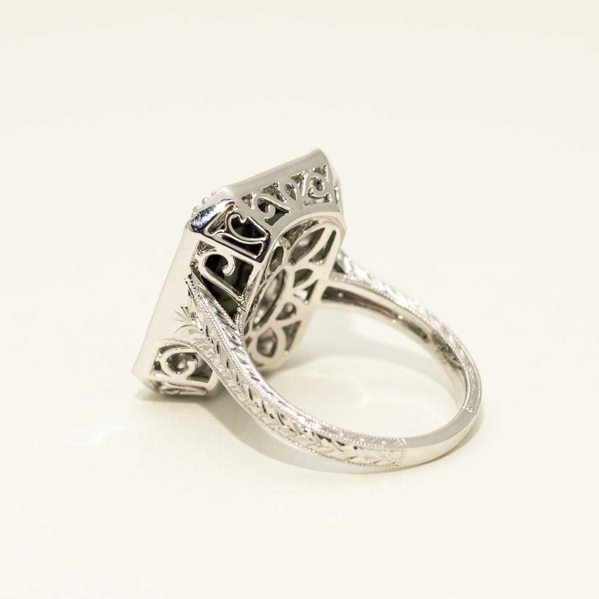 Emerald Cut Maine Green Tourmaline Ring in 14kt White Gold with Diamonds (1.5ct tw)