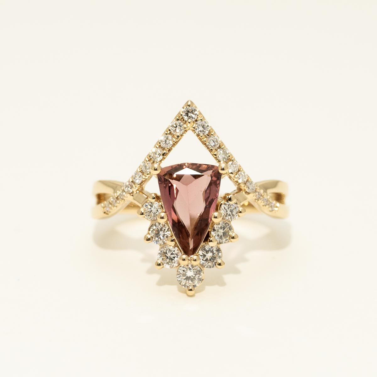 Trillion Maine Pink Tourmaline Ring in 14kt Yellow Gold with Diamonds (1/2ct tw)
