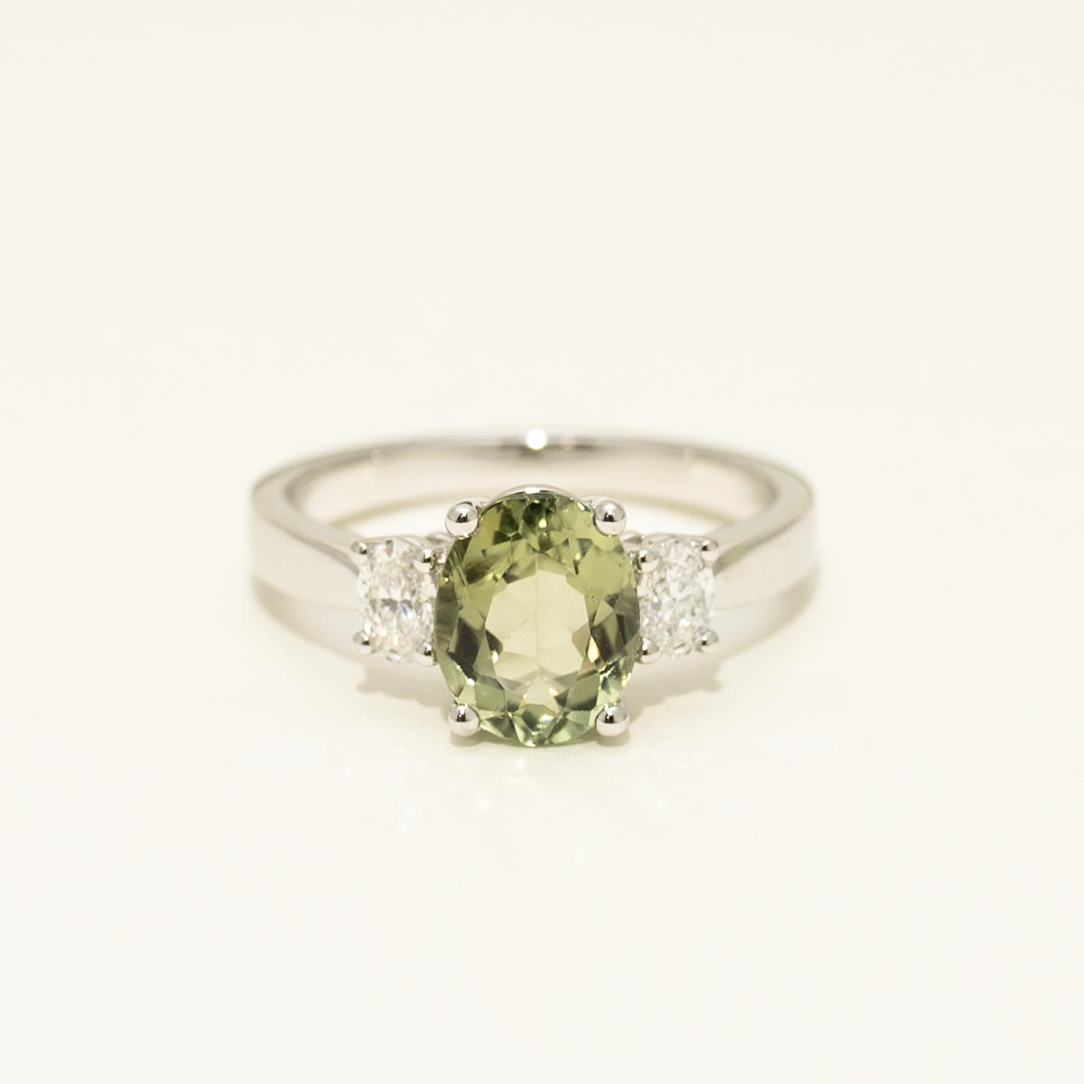 Oval Maine Green Tourmaline Ring in 14kt White Gold with Diamonds (1/3ct tw)
