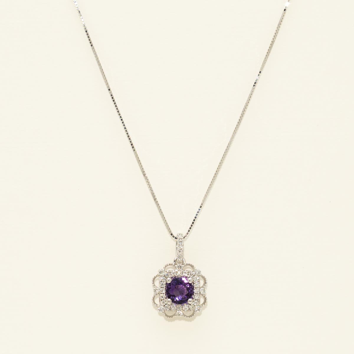 Maine Amethyst Necklace in 14kt White Gold with Diamonds (1/7ct tw)
