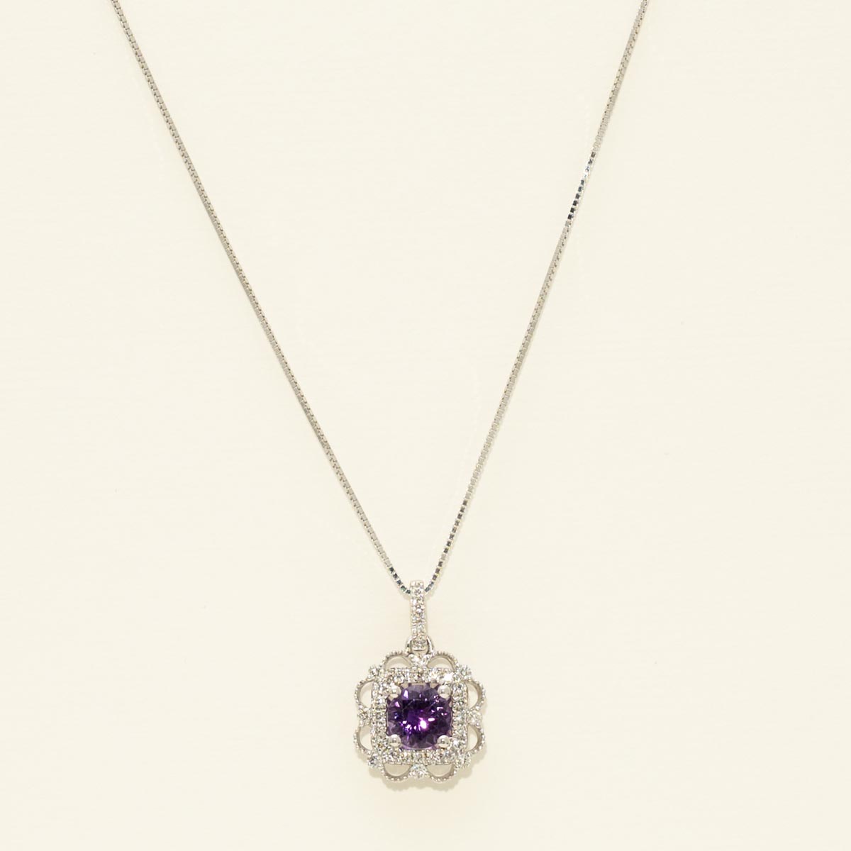 Maine Amethyst Necklace in 14kt White Gold with Diamonds (1/7ct tw)