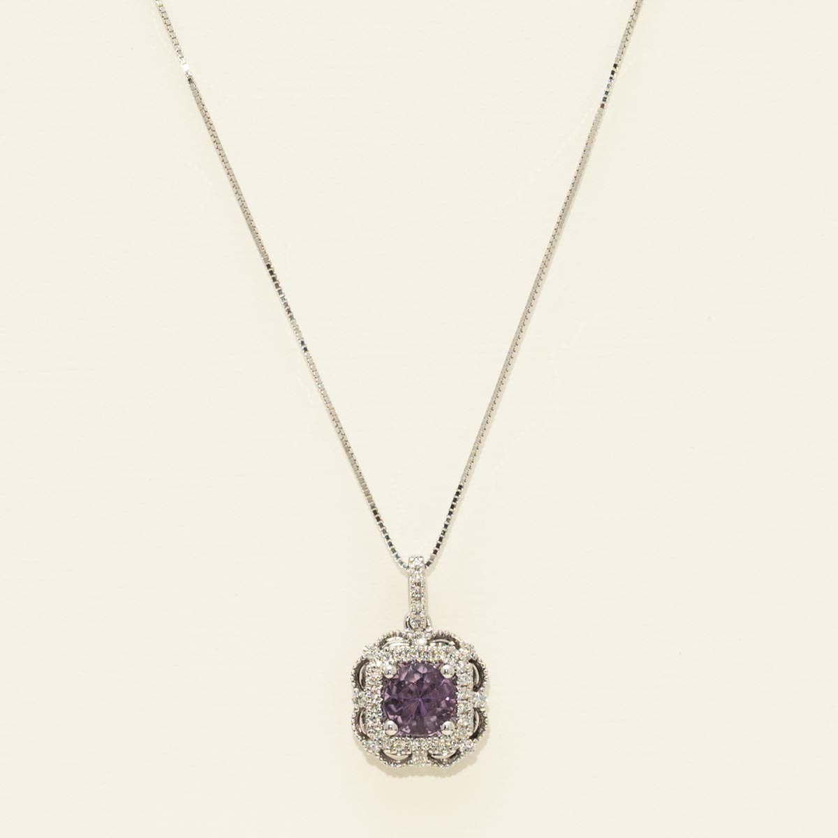 Maine Amethyst Necklace in 14kt White Gold with Diamonds (1/5ct tw)