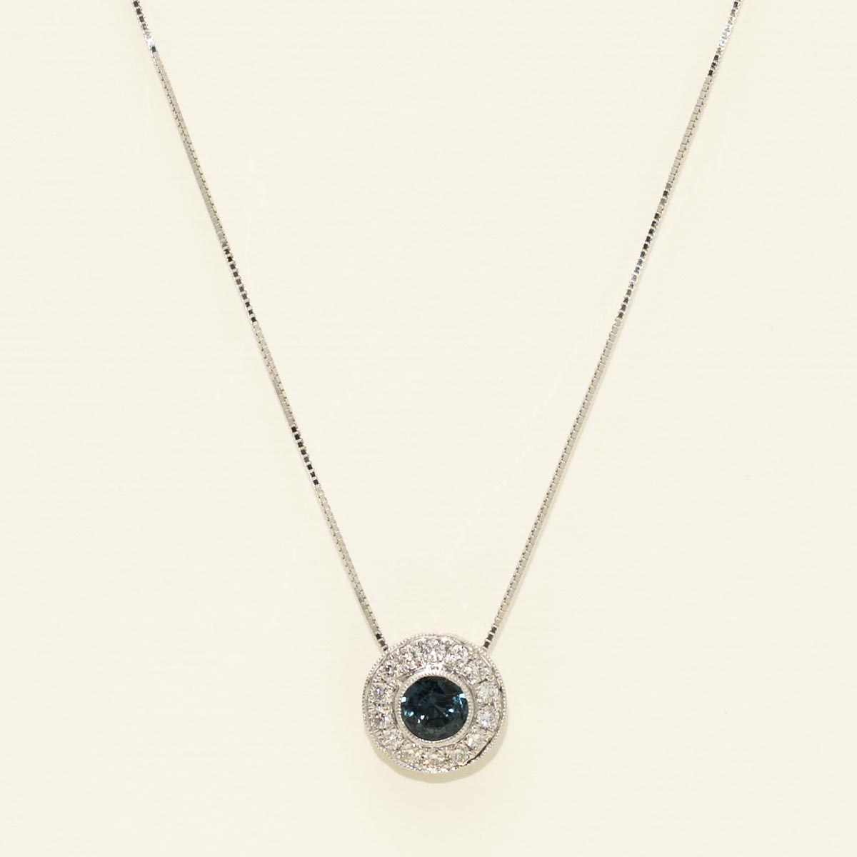 Teal Sapphire Necklace in 14kt White Gold with Diamonds (1/4ct tw)