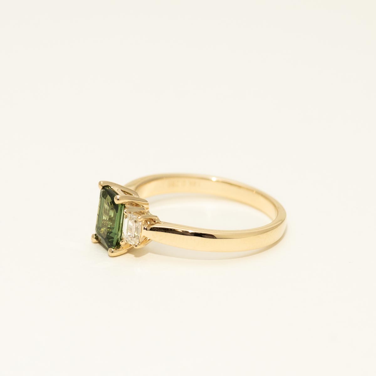 Emerald Cut Maine Green Tourmaline Ring in 14kt Yellow Gold with Diamonds (1/4ct tw)