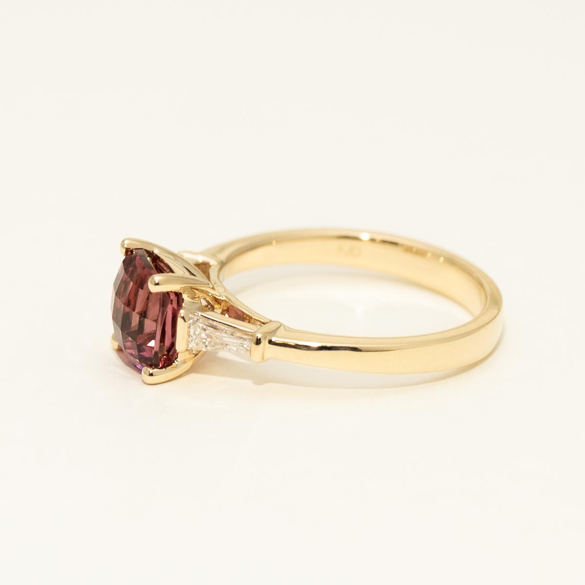Cushion Cut Maine Pink Tourmaline Ring in 14kt Yellow Gold with Diamonds (1/4ct tw)