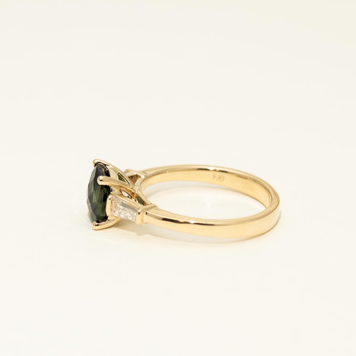 Cushion Cut Maine Green Tourmaline Ring in 14kt Yellow Gold with Diamonds (1/4ct tw)