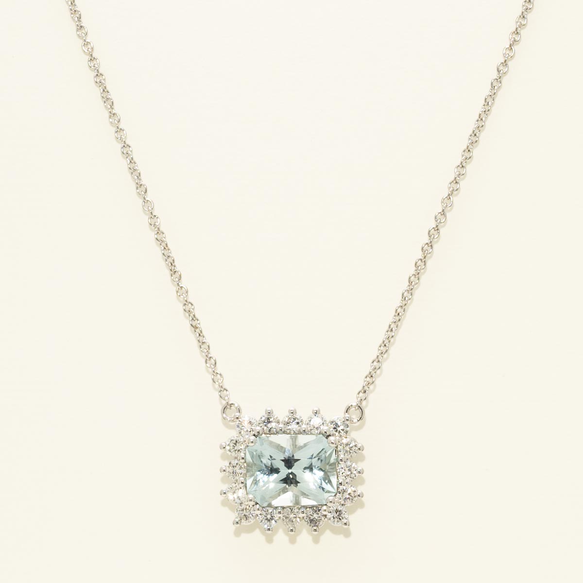 Radiant Cut Maine Aquamarine Necklace in 14kt White Gold with Diamonds (3/4ct tw)