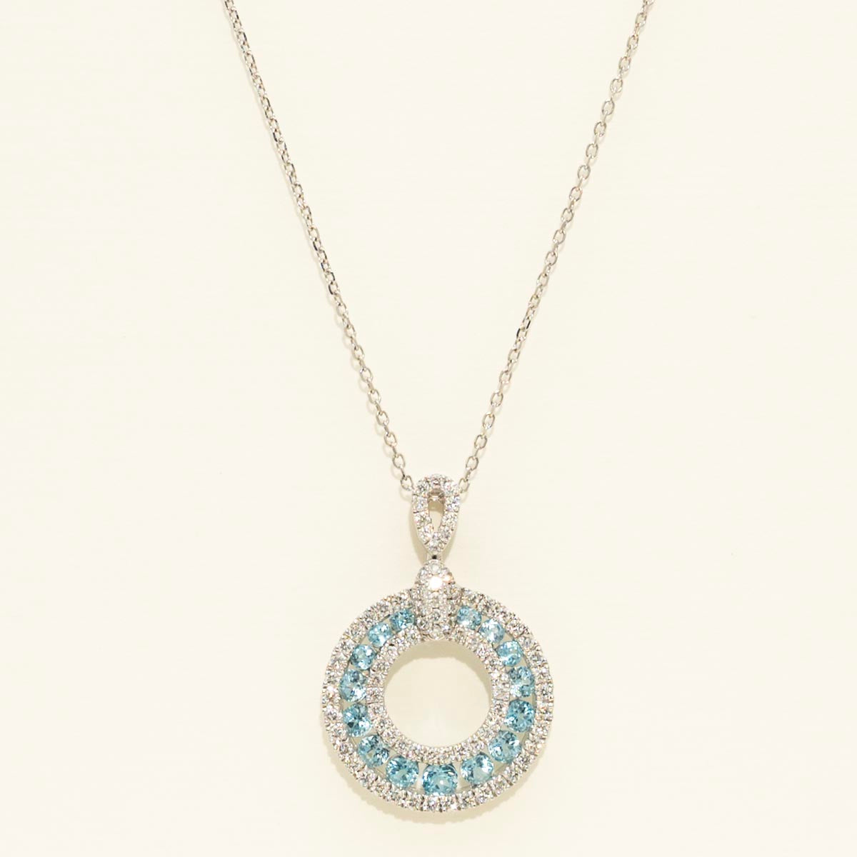 Blue Topaz Circle Necklace in 14kt White Gold with Diamonds (3/8ct tw)
