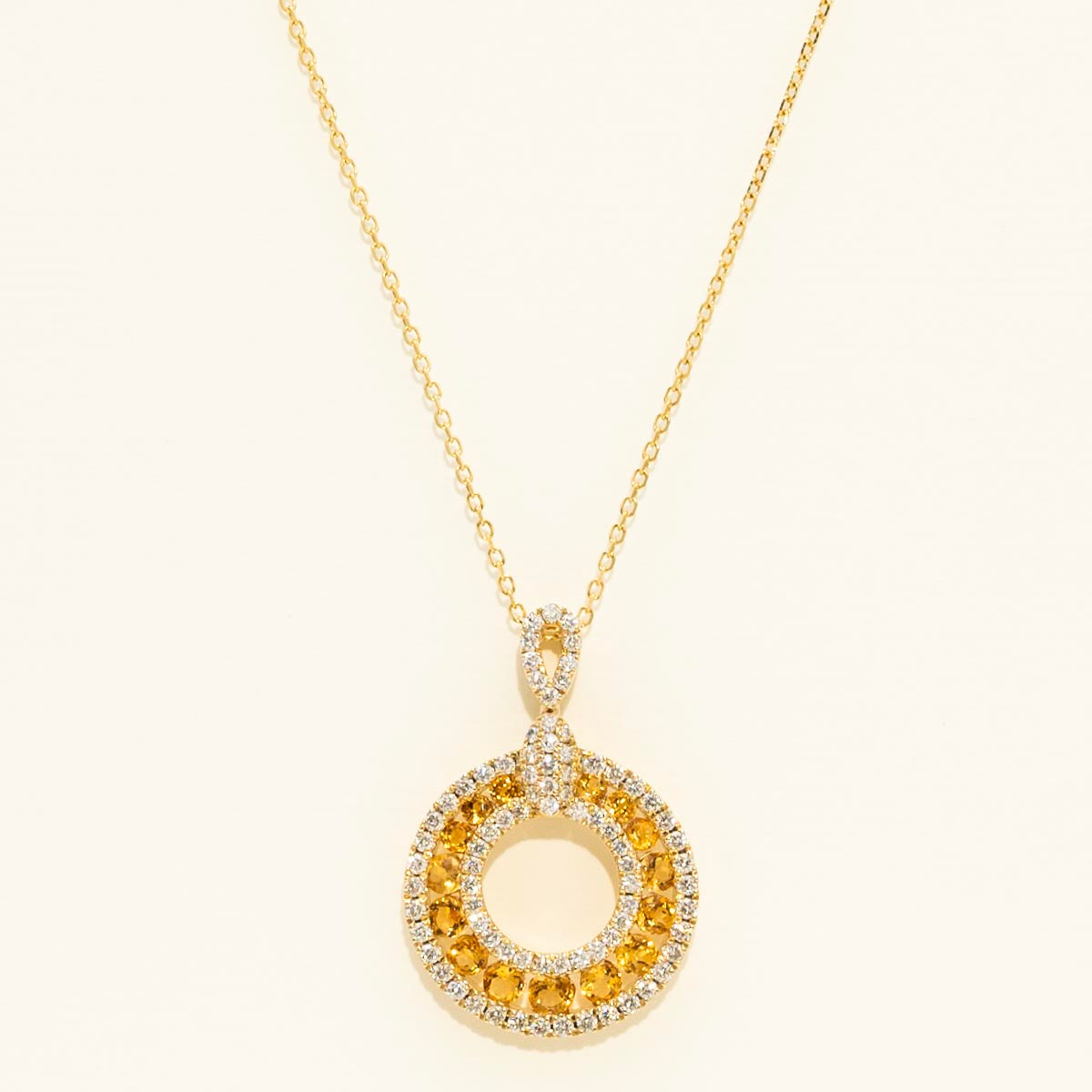 Citrine Circle Necklace in 14kt Yellow Gold with Diamonds (3/8ct tw)