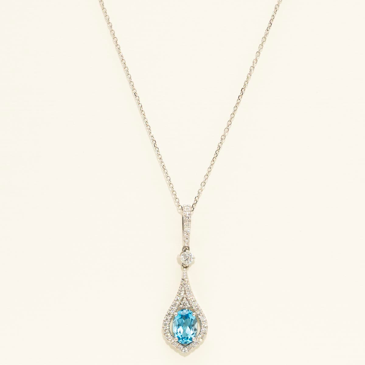 Oval Swiss Blue Topaz Necklace in 14kt White Gold with Diamonds (1/4ct tw)