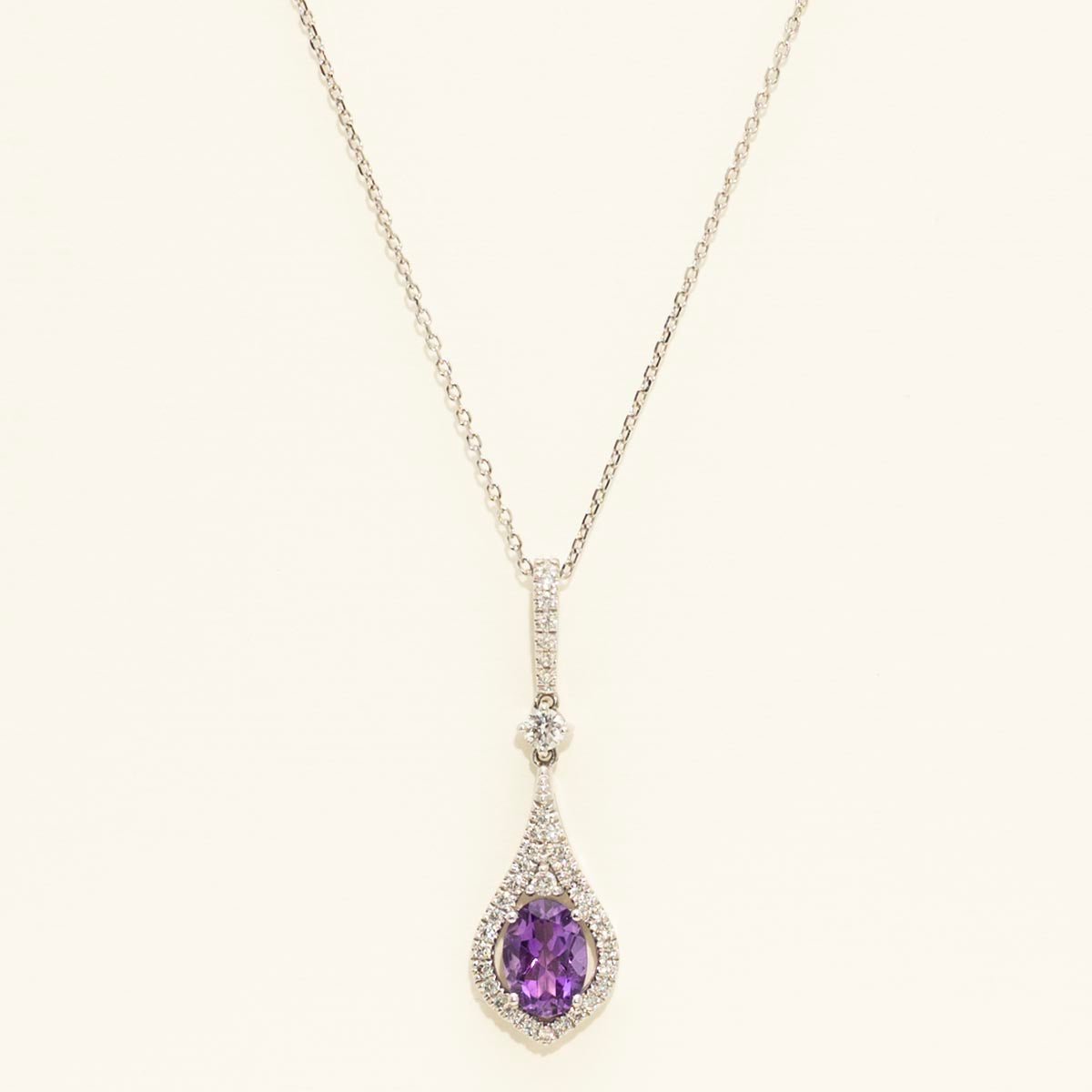 Oval Amethyst Necklace in 14kt White Gold with Diamonds (1/4ct tw)