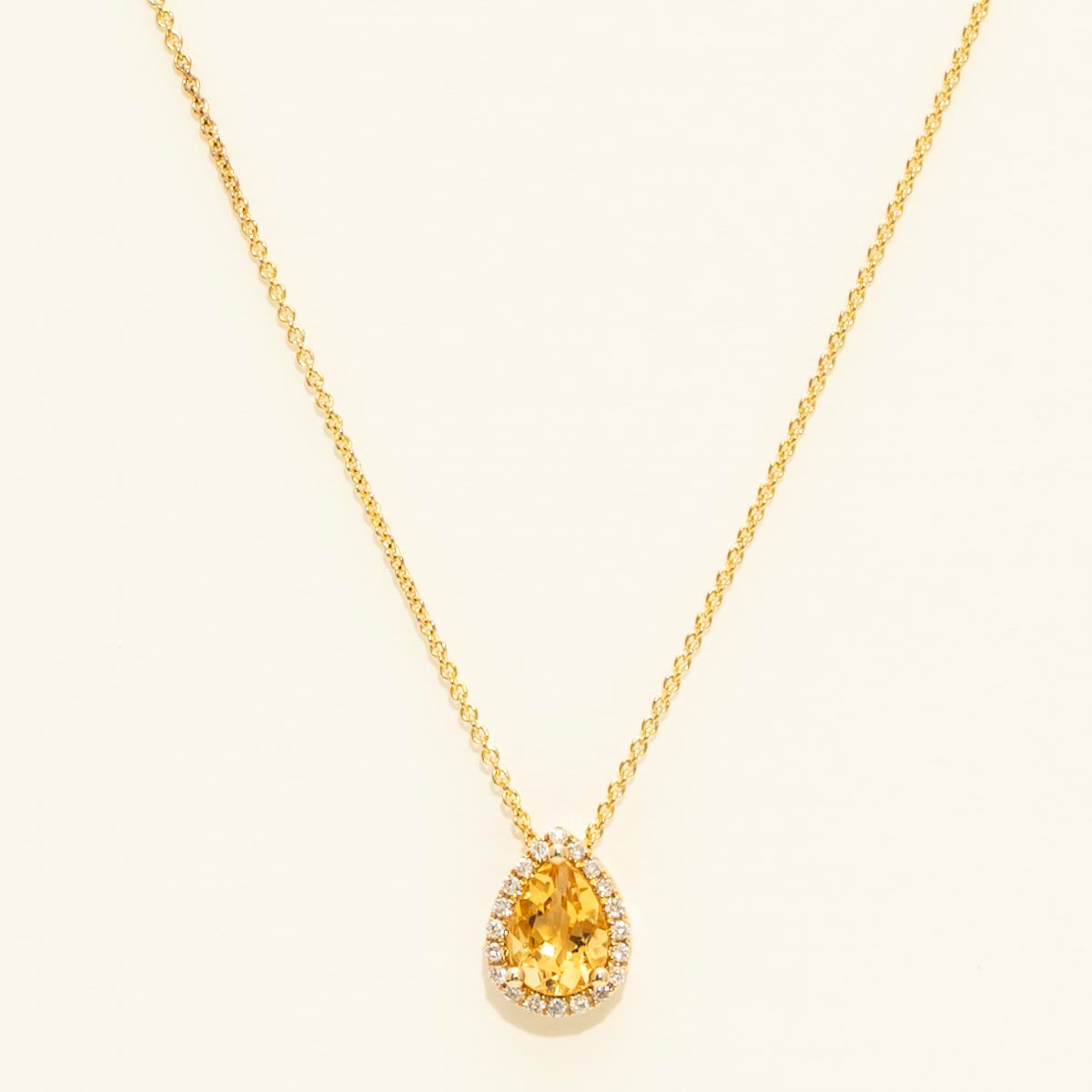 Pear Shape Citrine Necklace in 14kt Yellow Gold with Diamonds (1/10ct tw)