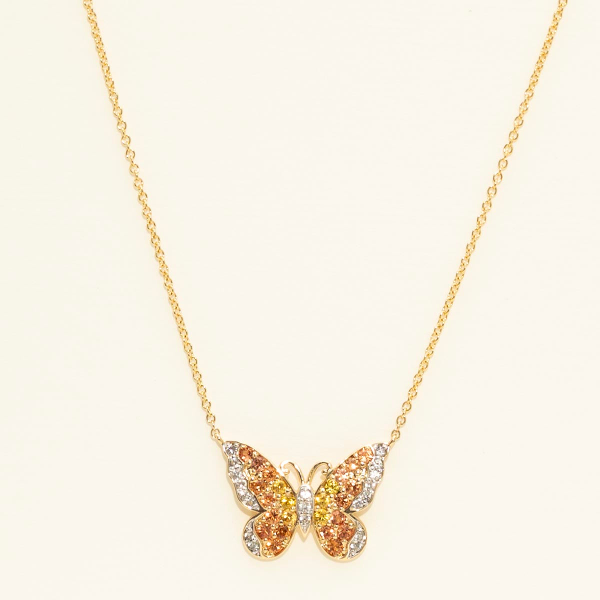 Multicolor Sapphire Butterfly Necklace in 14kt Yellow Gold