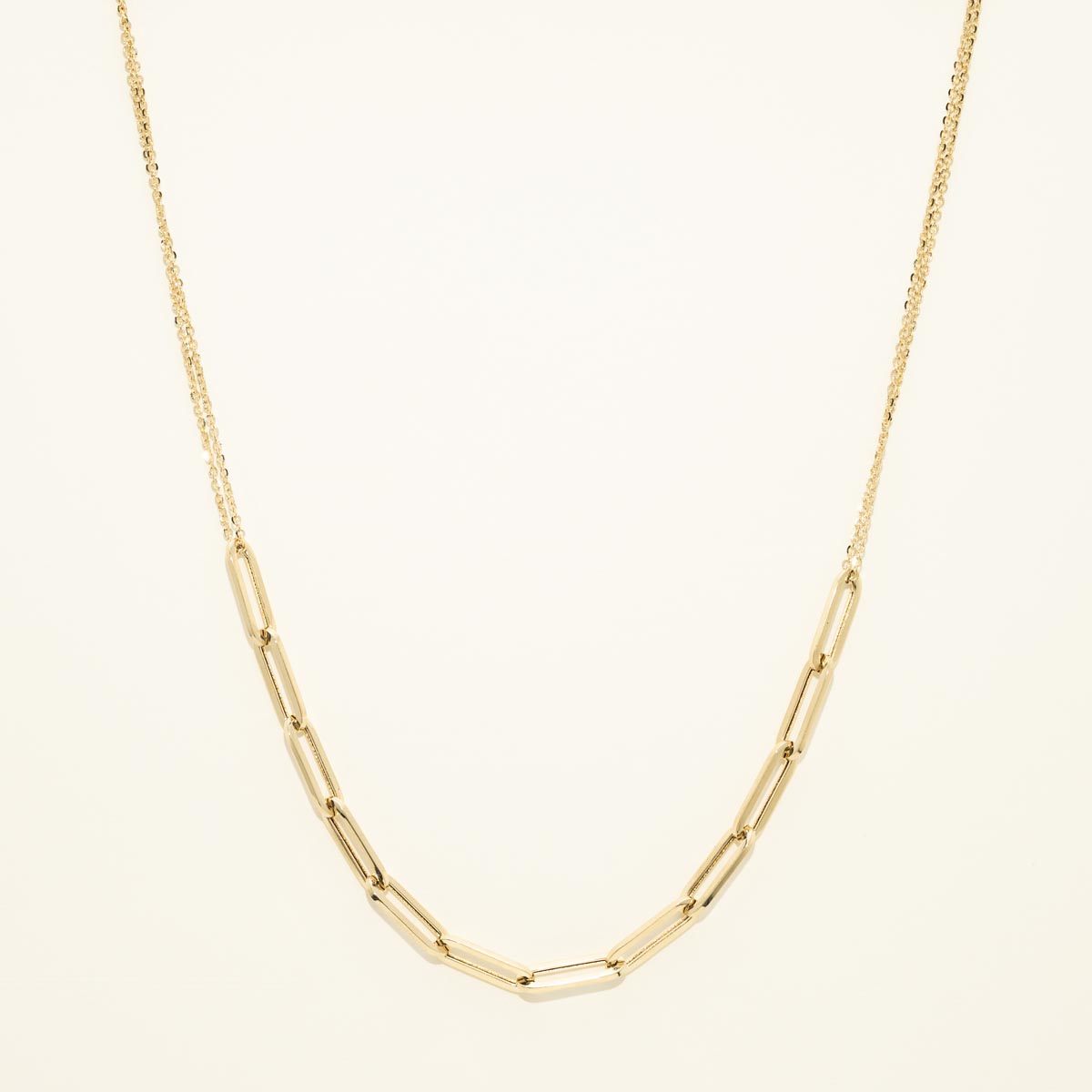 Adjustable Paperclip Link and Cable Necklace in 14kt Yellow Gold
