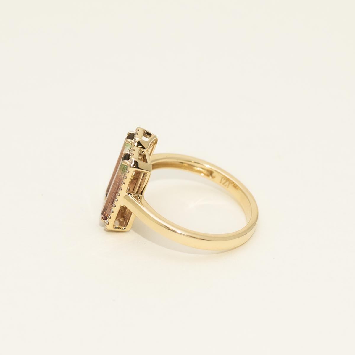 Bicolor Tourmaline Emerald Cut Ring in 14kt Yellow Gold with Diamonds (1/5ct tw)