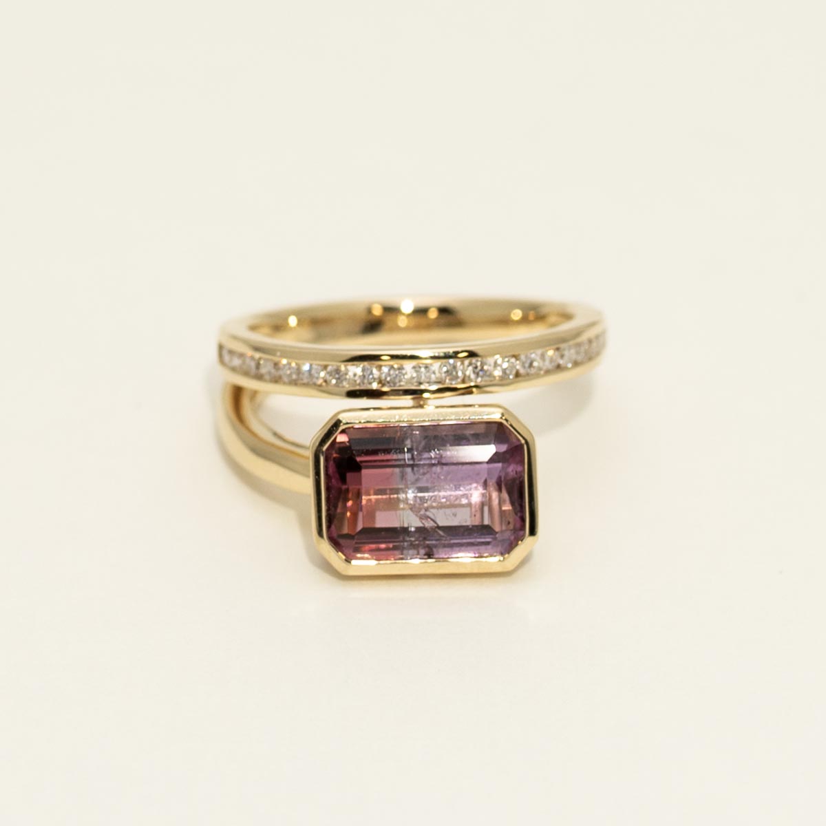 Bicolor Tourmaline Emerald Ring in 14kt Yellow Gold with Diamonds (1/5ct tw)