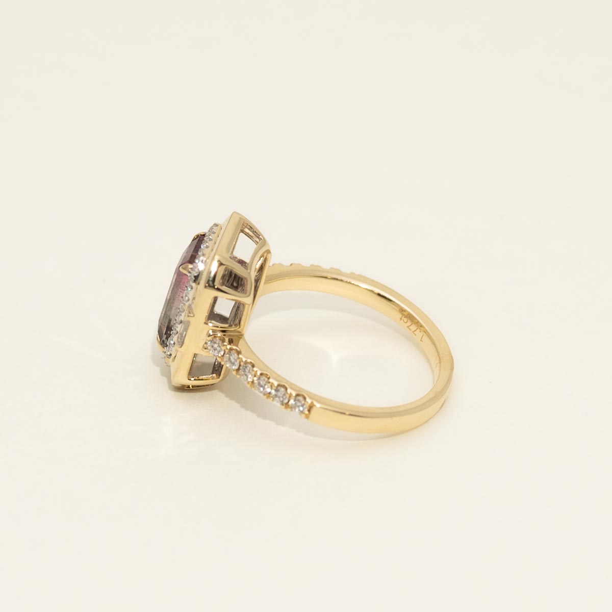 Bicolor Tourmaline Emerald Cut Ring in 14kt Yellow Gold with Diamonds (3/8ct tw)