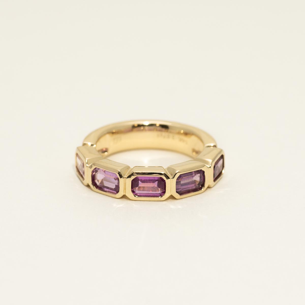 Purple Sapphire Emerald Cut Ring in 14kt Yellow Gold