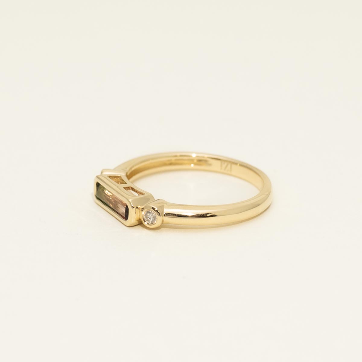 Bicolor Tourmaline Emerald Cut Ring in 14kt Yellow Gold with Diamonds (1/20ct tw)