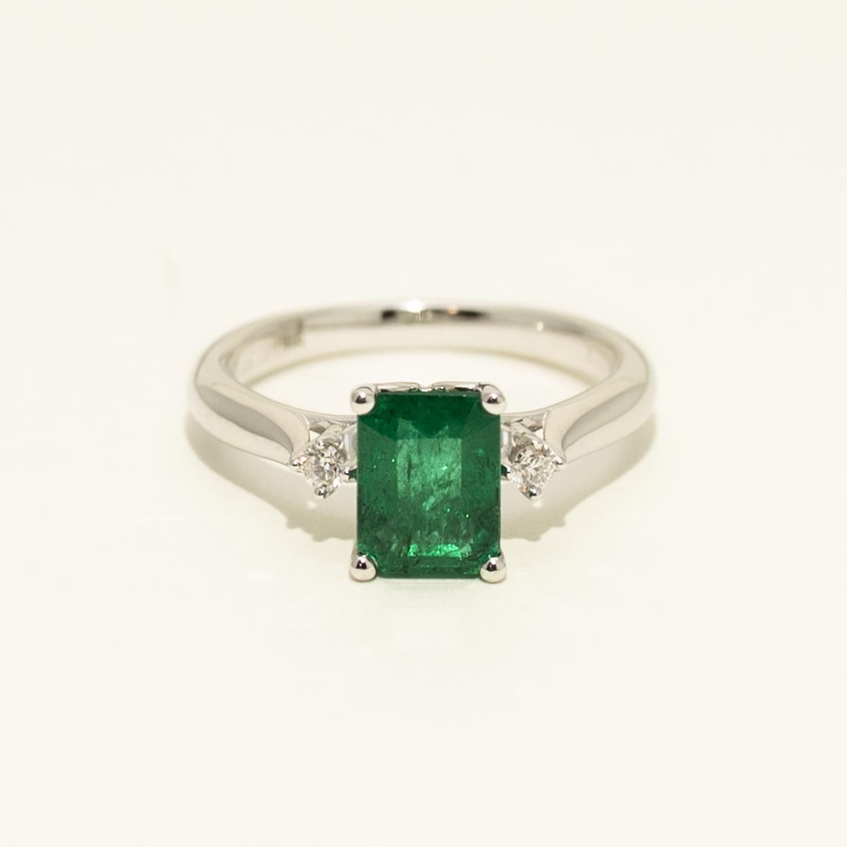 Emerald Ring with Diamonds in 14kt White Gold (1/10ct tw)
