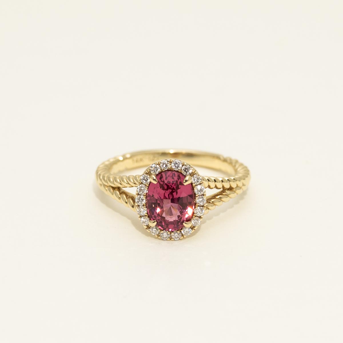 Pink Spinel Oval Ring in 14kt Yellow Gold with Diamonds (1/5ct tw)