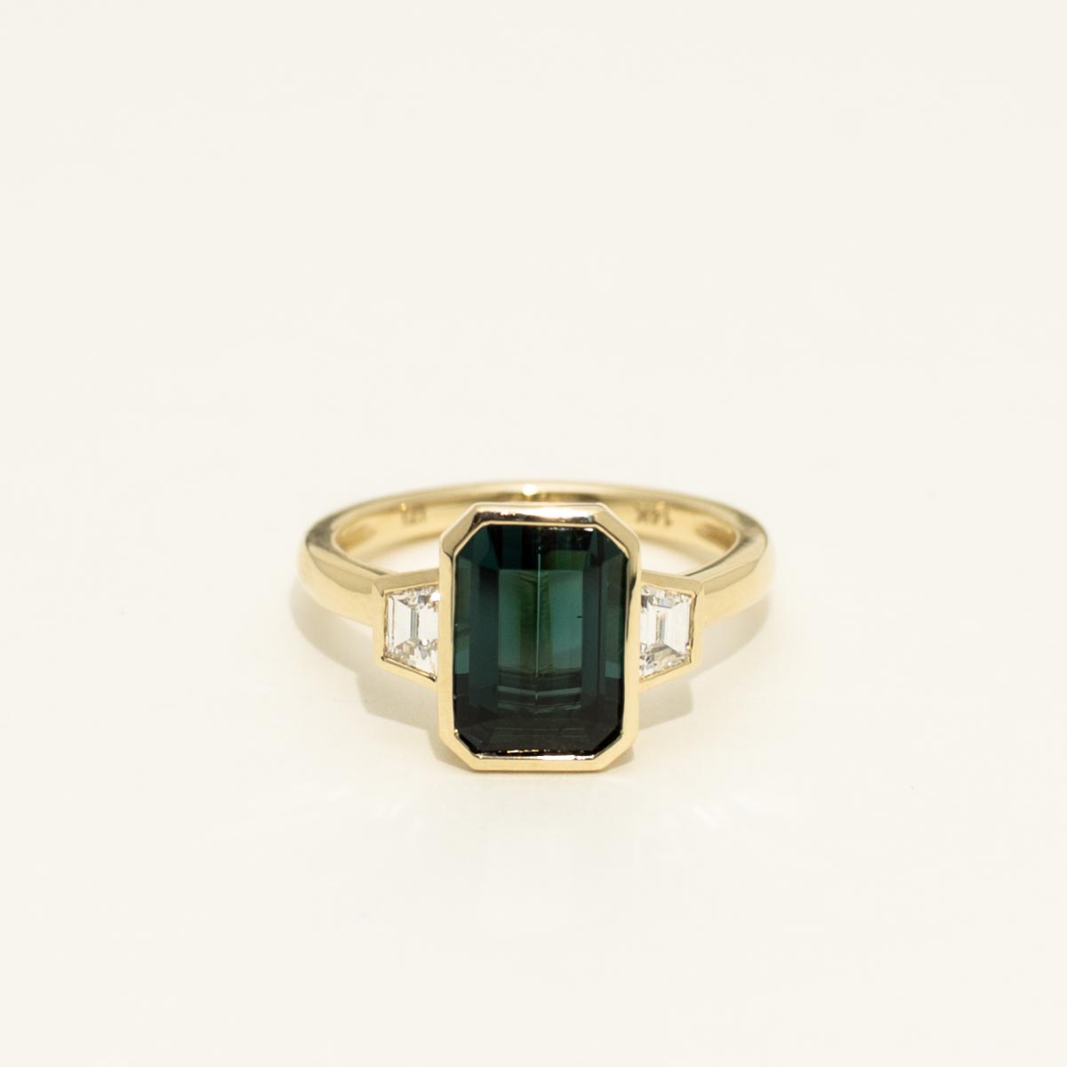 Green Tourmaline Emerald Cut Ring in 14kt Yellow Gold with Diamonds (1/3ct tw)