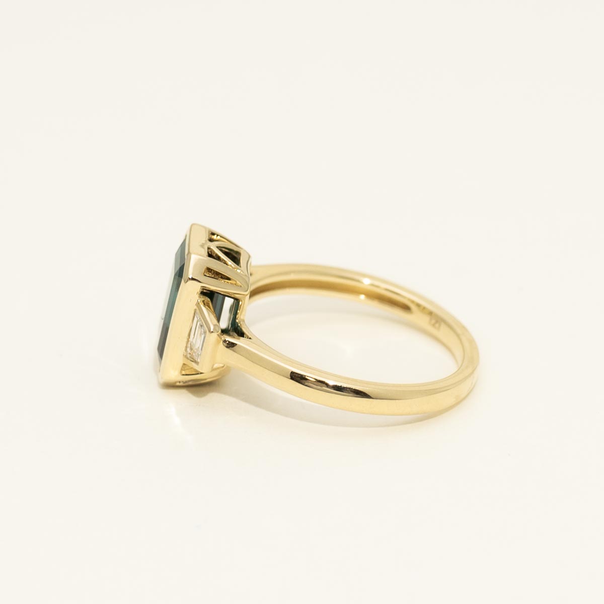 Green Tourmaline Emerald Cut Ring in 14kt Yellow Gold with Diamonds (1/3ct tw)