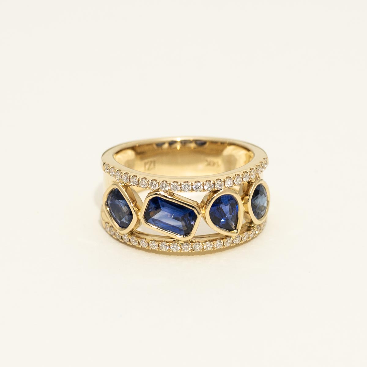 Multi Shape Sapphire Ring in 14kt Yellow Gold with Diamonds (1/4ct tw)