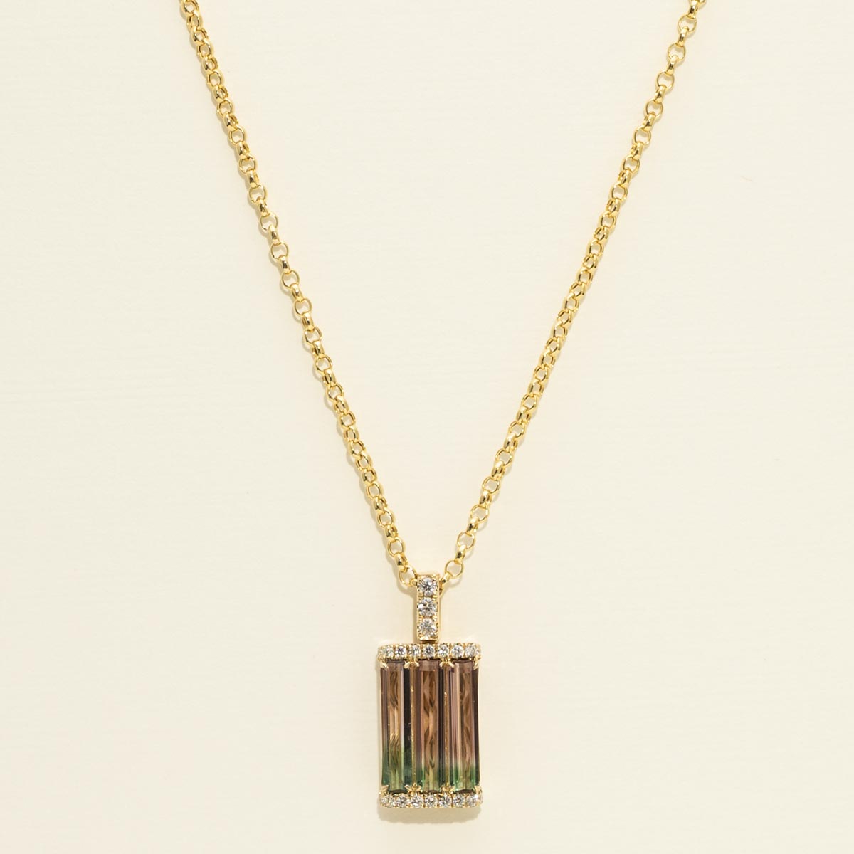 Bicolor Tourmaline Baguette Necklace in 14kt Yellow Gold with Diamonds (1/7ct tw)