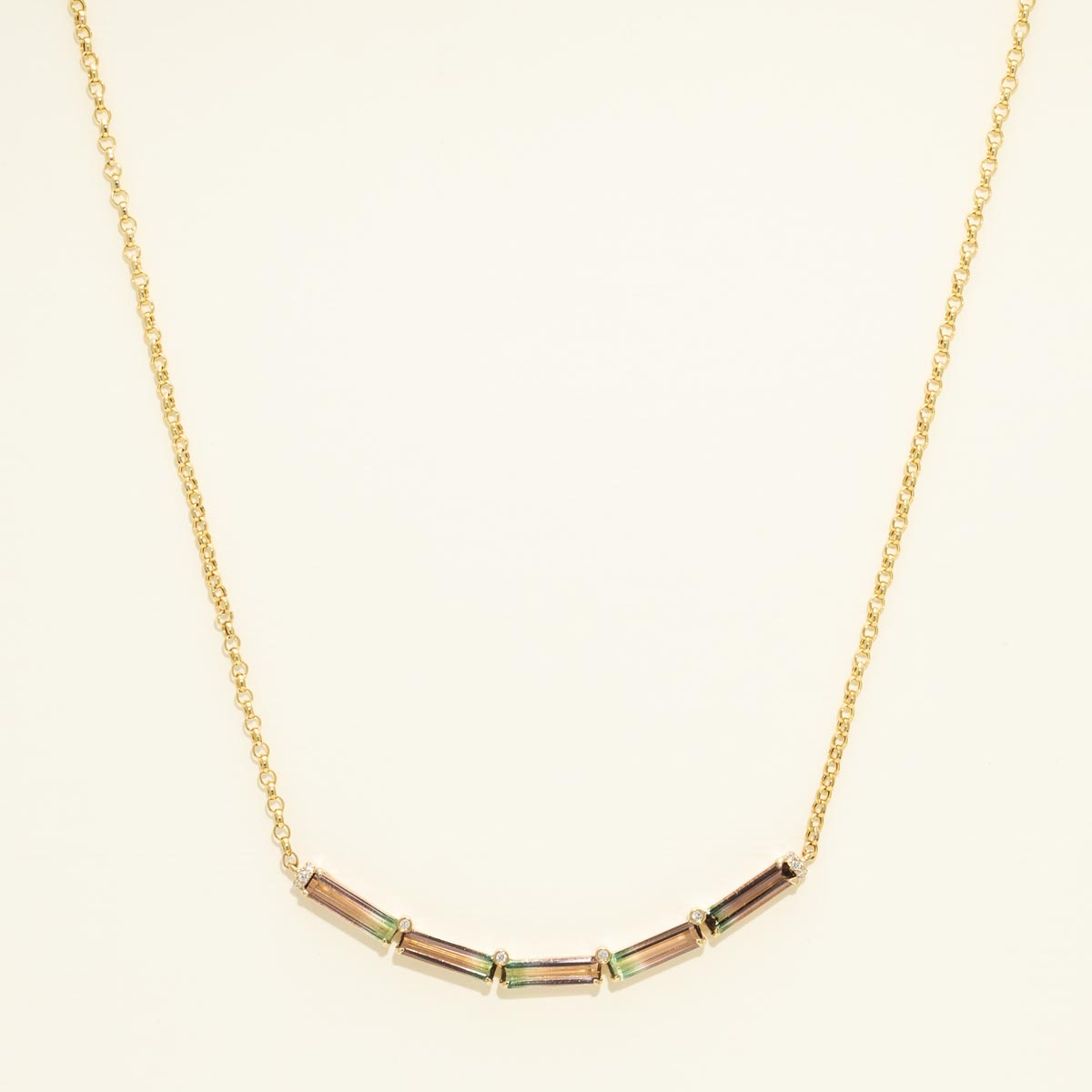Bicolor Tourmaline Emerald Cut Necklace in 14kt Yellow Gold with Diamonds (.04ct tw)