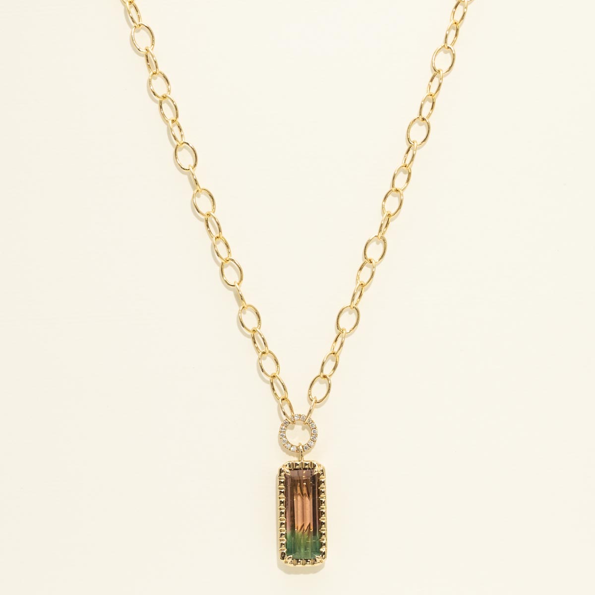 Bicolor Tourmaline Baguette Necklace in 14kt Yellow Gold with Diamonds (1/20ct tw)